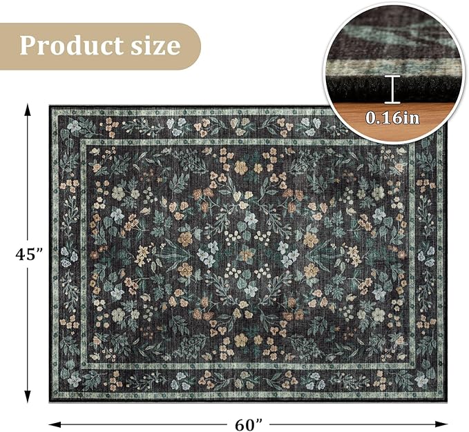 chakme Office Chair Mat for Hardwood Floor, 60"x45" Easy Glide Computer Desk Mat Protector for Rolling Chair Under Desk Rug Nonslip Backing, Machine Wash, (Floral)