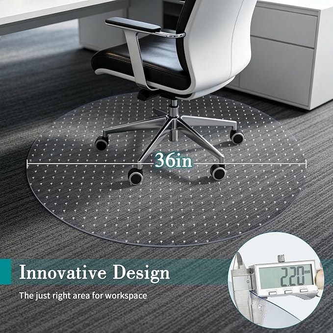 BesWin Office Chair Mat for Carpet, 36'' x 36'' Round Clear Floor Mat for Low and No Pile Carpeted Floors, Thick and Sturdy Carpet Protector for Work, Home, Gaming, Easy Glide Flat Without Curling