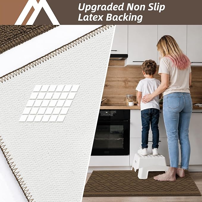 COSY HOMEER-Kitchen-Rugs-and-Mats 20"x32" Non Slip Kitchen Mats for Floor Absorbent Kitchen Rug Washable Kitchen Standing Floor Mat for Sink Mat,Throw Rug,Entry,Laundry,Brown