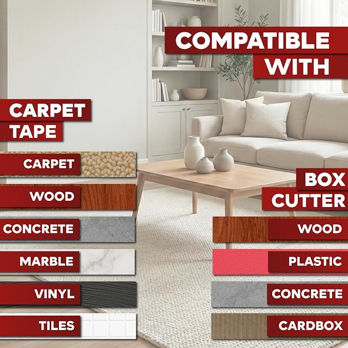 XFasten Double Sided Carpet Tape for Area Rugs, 2 Inch x 10 Yards w/Mini Cutter – Heavy Duty Anti Slip Rug Grip Tape, Works as Rug Gripper, Wood Safe, Easy Removal for Hardwood and Laminate Floors