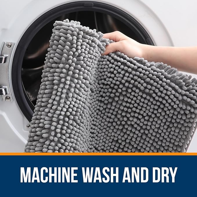 OLANLY Large Bathroom Rugs 40x24, Extra Soft Absorbent Chenille Bath Rugs, Rubber Backing Quick Dry, Machine Washable Bath Mats for Bathroom Floor, Tub and Shower, Home Decor Accessories, Grey