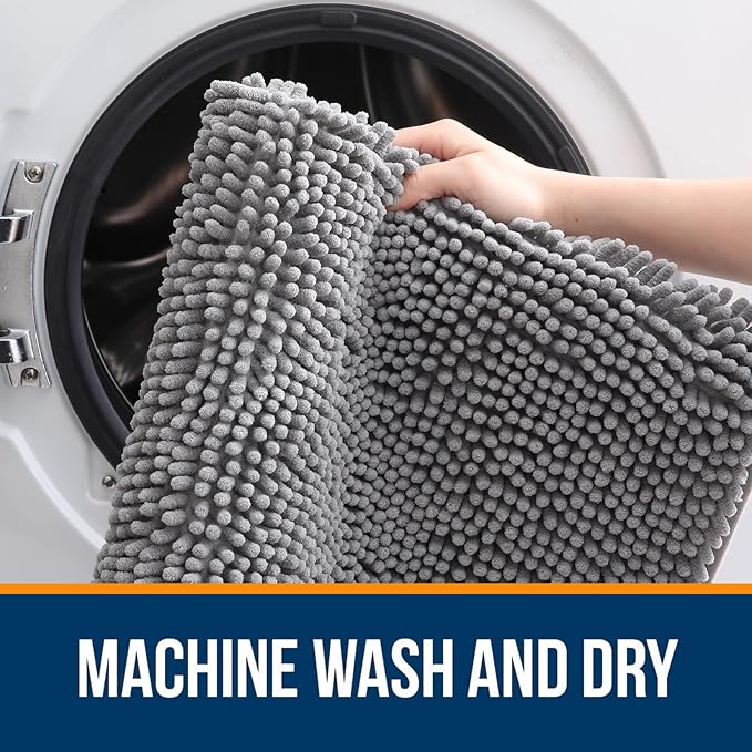 OLANLY Bathroom Rugs 35x24, Extra Soft Absorbent Chenille Bath Rugs, Rubber Backing Quick Dry, Machine Washable Bath Mats for Bathroom Floor, Tub and Shower, Home Decor Accessories, Grey