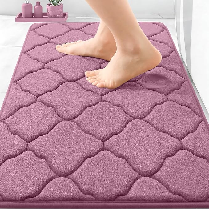 OLANLY Memory Foam Bath Mat Rug 30x20, Ultra Soft and Absorbent Bathroom Rugs, Non-Slip, Comfortable, Machine Washable Bath Carpet for Bathroom Floor, Tub, Shower and Home Decor Accessories, Mauve