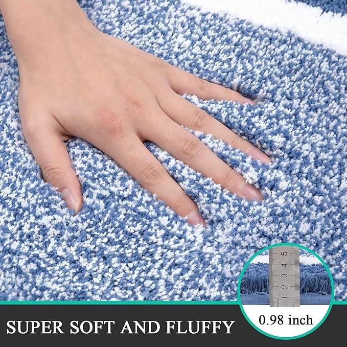 Pauwer Bathroom Rugs Sets 2Pc, Non Slip, Absorbent, Machine Washable, Blue, 18x26+18x48 inches