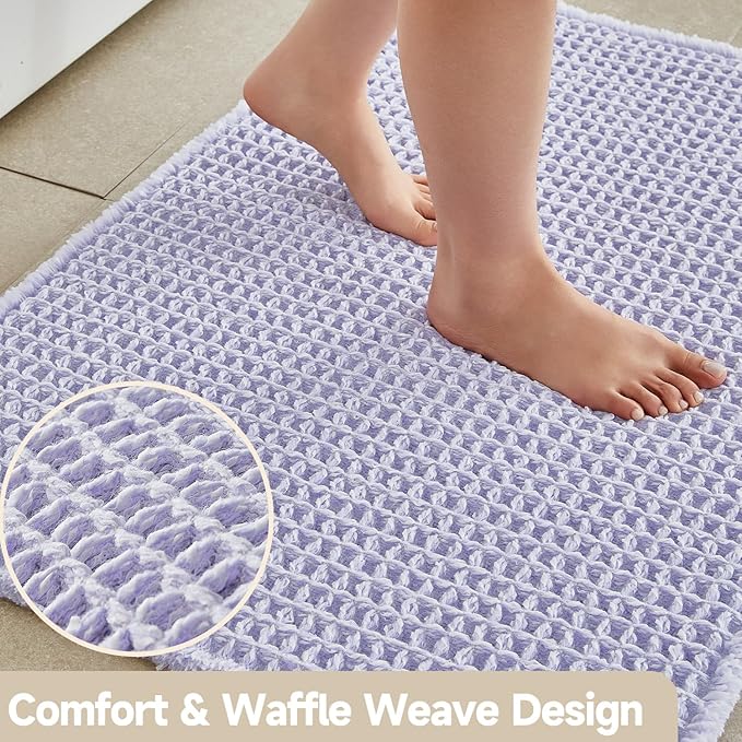 TYUU Waffle Runner Rug Bathroom, Boho Bathroom Rugs Non Slip Washable Long Super Absorbent Quick Dry Cute Bath Mat Farmhouse Bath Mat, 72''x24'' Lavender Cream