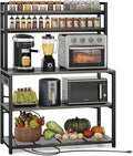 Denkee Large Bakers Rack with Power Outlets, 38 Inch Microwave Stand with Storage, 5-Tier Coffee Bar Stand, Industrial Kitchen Shelf Rack, Grey
