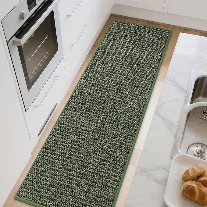 BEQHAUSE Kitchen Runner Rugs 32"x84", Non-Slip Kitchen Mats for Floor, Super Absorbent and Stain Resistant Kitchen Rug, Machine Washable Rugs for Kitchen, Hallway, Laundry & Sink, Green