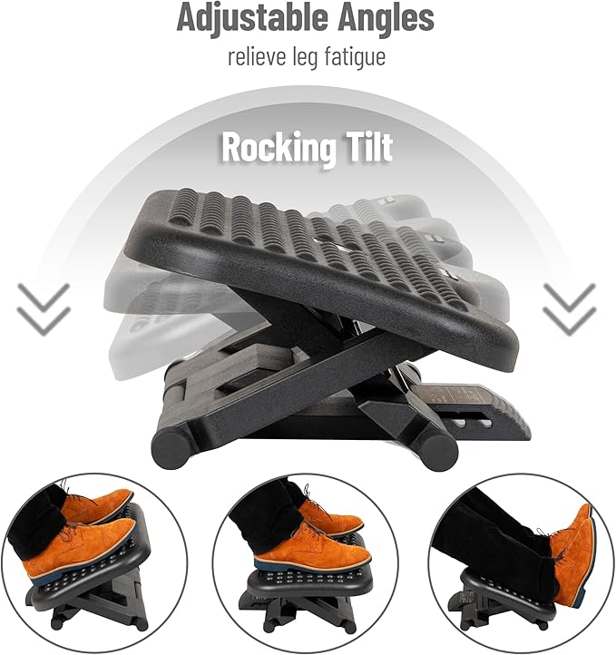 Mind Reader Foot Rest, Under Desk at Work, Ergonomic, Height Adjustable, Office, Plastic, Black