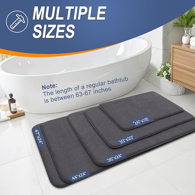 OLANLY Thick Memory Foam Large Bathroom Rugs 40x32, Extra Soft Absorbent Bath Rug, Quick Dry Bath Mat, Non-Slip, Machine Washable Mats for Bathroom, Tub and Shower, Home Decor Accessories, Dark Grey