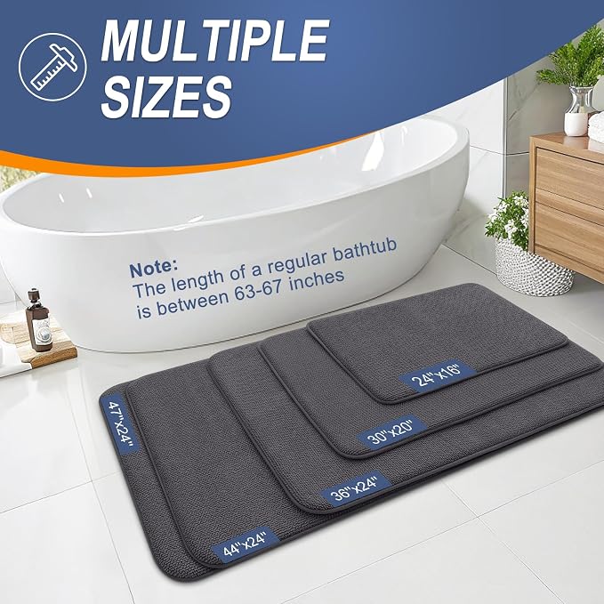 OLANLY Thick Memory Foam Large Bathroom Rugs 50x30, Extra Soft Absorbent Bath Rug, Quick Dry Bath Mat, Non-Slip, Machine Washable Mats for Bathroom, Tub and Shower, Home Decor Accessories, Dark Grey