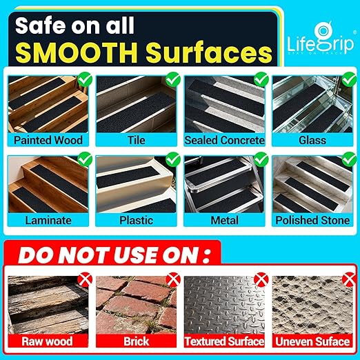 LifeGrip Stair Treads Non-Slip (10PCS), Anti Slip Transparent Stair Treads Tape for Indoor Wooden Step (4"X28"X10P-Treads)