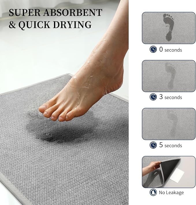 YIHOUSE Long Large Bathroom Rugs Sets 2 Piece, Quick Dry Thin Bath Mat, Non Slip Absorbent Machine Washable, Bath Runner Rug for Tub Sink Home Decor (24"x36" + 24"x59",Gray)