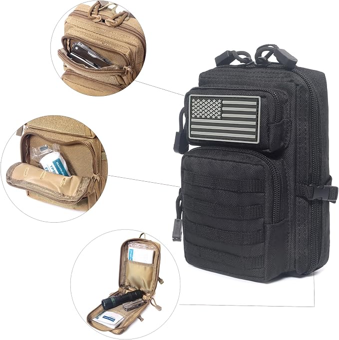 2 Pack Tactical Molle Admin Pouch with US Flag Patch and Keychain - Utility Laser Cut Tactical EDC Tool Pouch Bag Horizontal Modular Pouches Utility Tool Pouch