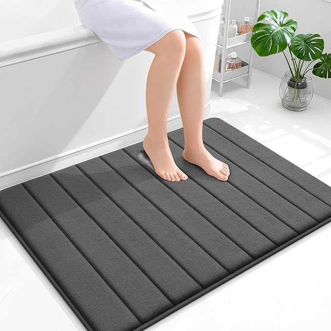 OLANLY Memory Foam Bath Mat 40x32, Super Soft Absorbent Bathroom Rugs, Quick Dry, Machine Washable Shower Floor Rugs, Bathmat Carpet, Bathroom Home Decor Accessories, Black