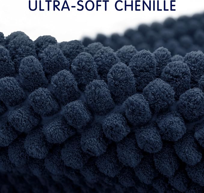 SUBRTEX Bathroom Rugs Chenille Bath Rug Soft Short Plush Bath Mat Soft Shower Mat Water Absorbent Shower Mat Quick Dry Machine Washable(Navy,18" x 24")