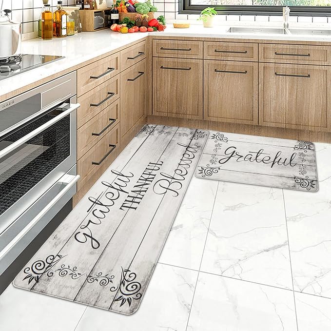 HEBE Anti Fatigue Kitchen Mat Set of 2 Non Slip Cushioned Kitchen Mats for Floor Waterproof Farmhouse Kitchen Rugs and Mats Set Comfort Standing Desk Mat Carpet for Sink,Office,Laundry