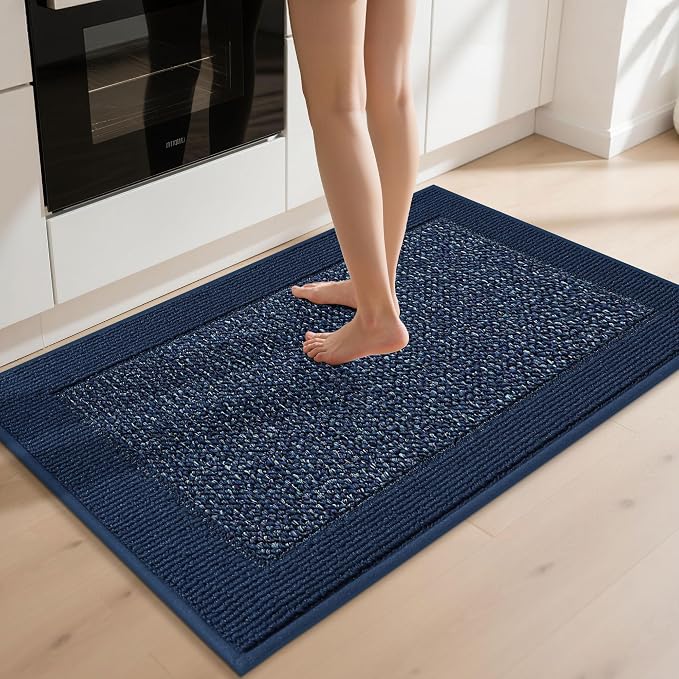 BEQHAUSE Kitchen Rugs 32"x48", Kitchen Runner Rug Non-Slip Kitchen Mats for Floor, Absorbent and Stain Resistant Kitchen Mats, Machine Washable Rugs for Kitchen, Hallway, Laundry & Sink, Blue