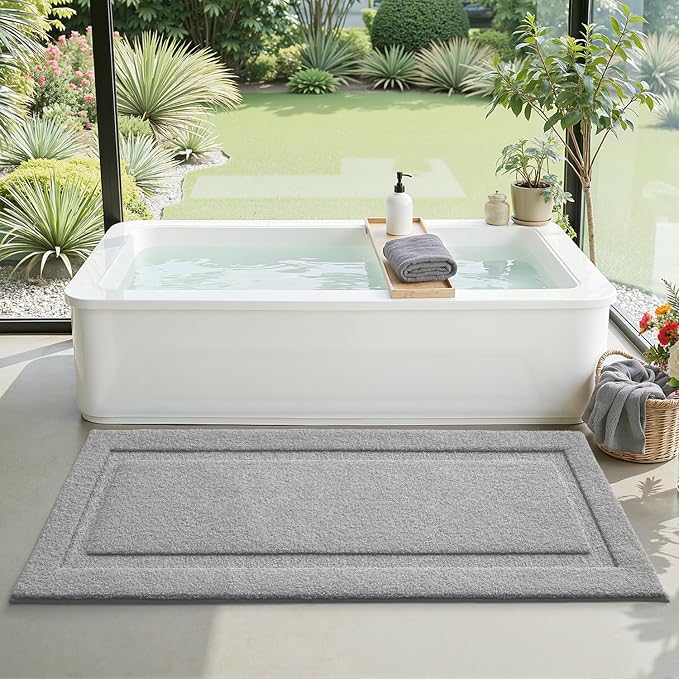 LUMI Extra Large Ultra Soft Bathroom Rugs Non Slip with Rubber Backing, Absorbent Washable Bath Mat Quick Dry, Upgraded Premium Microfiber Plush Carpet for Bathtub and Shower Floor, Grey, 24x60