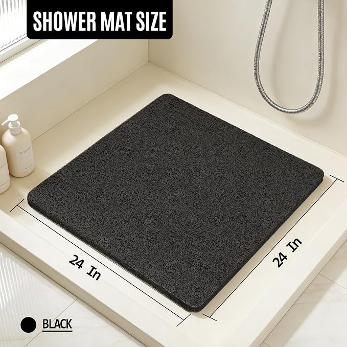 Joyhalo Shower Mat Bathtub Mat Non Slip, Bathmats Non Slip, Quick Drying Foot Scrubber Loofah Mats for Shower, Tub, Bathroom, Home, 24x24inch, Black