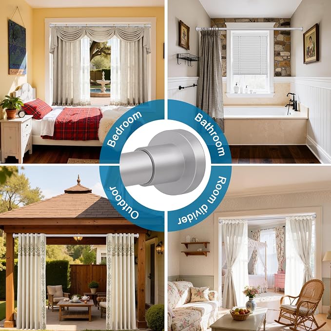YNL Silver Shower Curtain Rod 32-80 Inch(2.7-6.6ft), Non Slip, Never Rust, No Drill Stainless Steel Spring Tension Shower Rod, Telescoping Curtain Rod for Bathroom Window Living Room