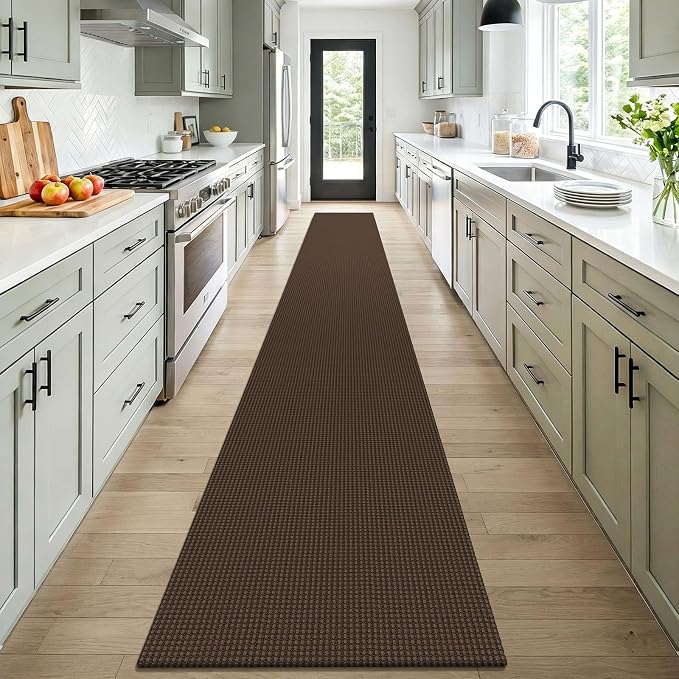 KOZYFLY Braided 2x16 Runners Rugs for Hallway, Extra Long Washable Runner Rug, Woven Non Slip Kitchen Runner, Cotton Entryway Rug, Floor Carpet for Entry, Aisle, Hall, Brown/Dark Brown