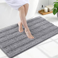 Grandaily Chenille Striped Bathroom Rugs 47x24, Extra Thick and Soft Absorbent Bath Mats, Rubber Backing, Plush Shaggy Shower Carpet, Machine Wash Dry, Bath Rug for Bathroom, Grey
