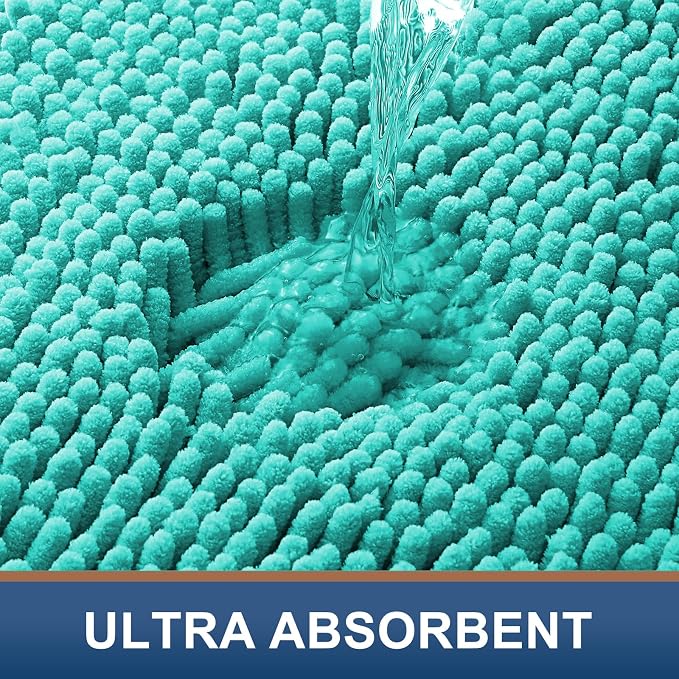 Smiry Luxury Chenille Toilet Rugs U-Shaped 20x20, Soft Absorbent Non-Slip Contour Bathroom Rugs for Toilet, Machine Washable Contoured Bath Mats, Turquoise