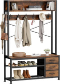 Lulive Hall Tree with 3 Drawers, Industrial Entryway 39.4" Coat Rack Shoe Bench, Freestanding Mudroom Organizer with 12 Hooks, Top Shelf Storage (Rustic Brown)