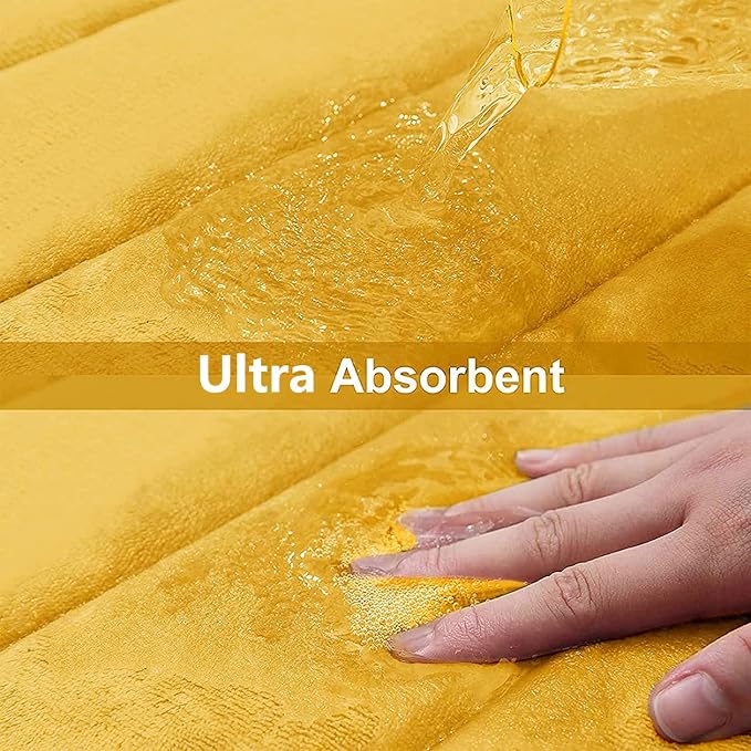 Buganda Memory Foam U-Shaped Contour Toilet Rugs, Non Slip Absorbent, Thick Soft Washable Bathroom Mat, Floor Carpet Bath Rugs Mat for Toilet Base (24" x 20", Yellow)