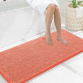 Smiry Luxury Chenille Bathroom Rugs 47x20, Extra Soft and Absorbent Shaggy Bath Mat, Machine Washable, Non-Slip Plush Carpet Runner for Tub, Shower, and Floor, Home Decor Accessories, Coral