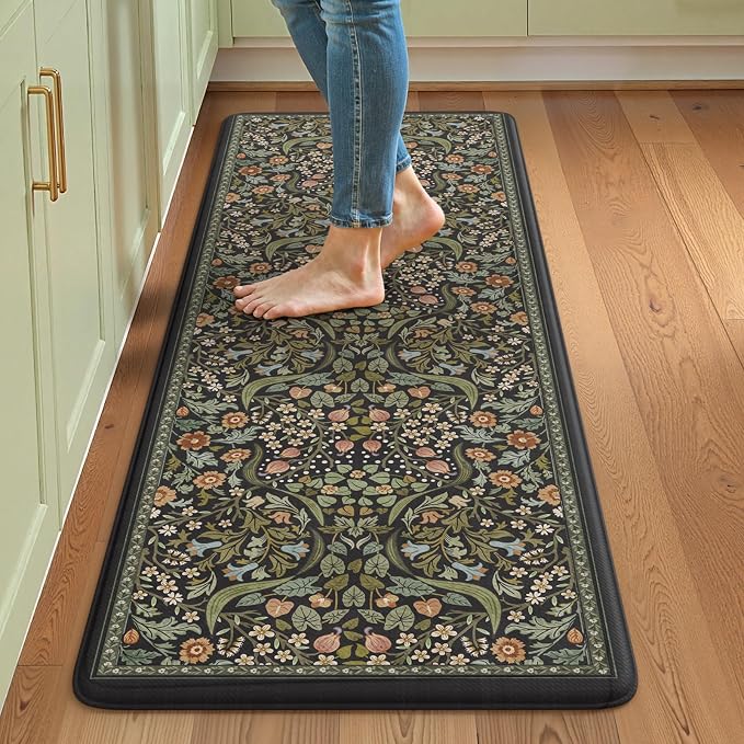 Collive Kitchen Mats Cushioned Anti Fatigue, Non Slip Waterproof Kitchen Floor Mat Black Sink Rug, Modern Comfort Desk Standing Rugs for Bedroom, Office, Laundry, 24''x59''