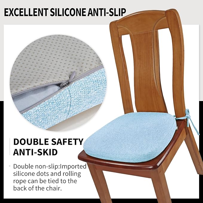 SINOSSO 4 Pack Memory Foam Chair Cushions for Dining Chairs, Friendly Woven Fabric 16" U-Shape Comfortable Kitchen Chair Pads, Removable Slip Resistant Seat Cushions (Set of 4, Water Blue)
