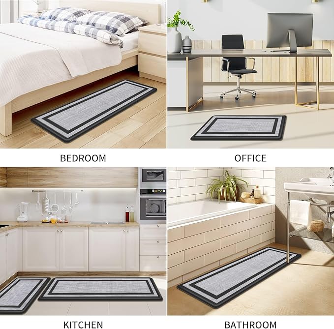 Mattitude Kitchen Mats Set of 2 Cushioned 0.47 inch Kitchen Rugs Non-Skid Rug Sets Ergonomic Comfort Standing Mat for Kitchen, Floor, Office, Sink, Laundry, Black