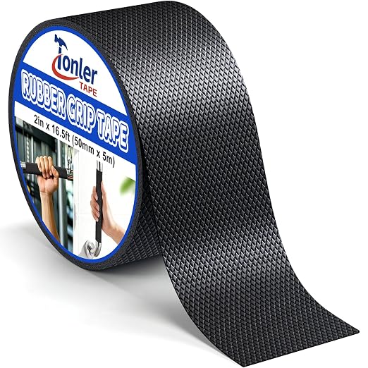 2 Inch x 16.5 FT Black Rubber Grip Tape, Ultra Strong Adhesive Anti-Slip Textured Tape, Waterproof & Heat Resistant Cushion Pad for Handles