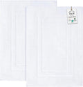 Feather & Stitch 2 Piece Towel Like Bath Mats (30x21 Inch) 100% Cotton Terry Bath Mats, Bathroom Shower Floor Mats [NOT A Bathroom Rug], Soft Absorbent Washable Mats - White