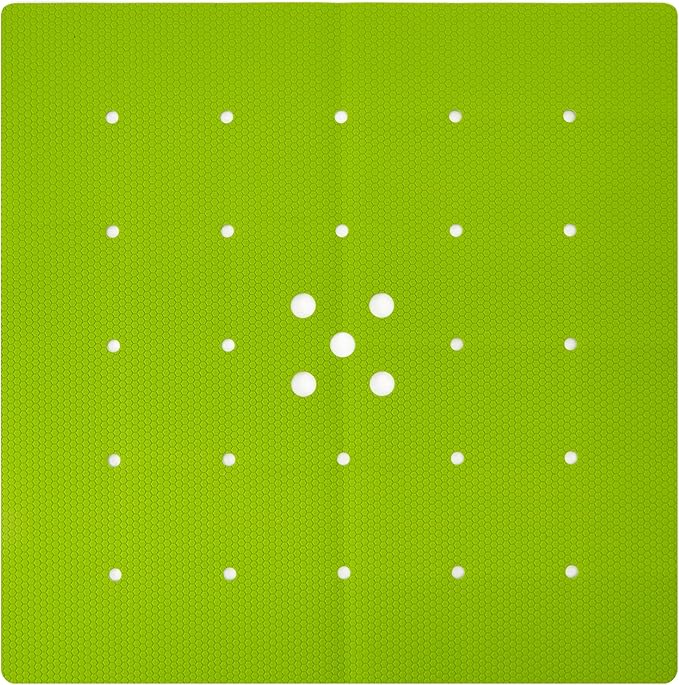 Webos Shower Mat for Textured Surface：Silicone Non Slip Shower Mat Without Suction Cups Foldable - Square Bath Mat for Reglazed Tub Textured Shower Floor (Green, 21x21)