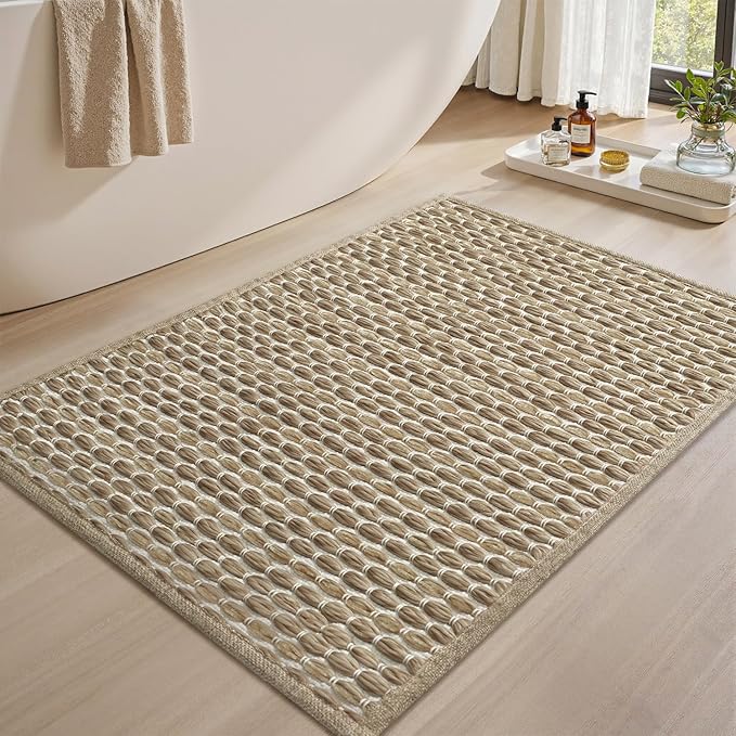 AMOAMI Unique Woven Bath Mat, Super Absorbent Non Slip Bath Mat, 18" x 30", Brown