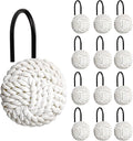 Sunlit Boho Knots Shower Curtain Hooks, Home Decorative White Shower Curtain Rings with Black Hooks for Bathroom, Seaside Nautical Shower Curtain Hangers Bathroom Accessories, Set of 12