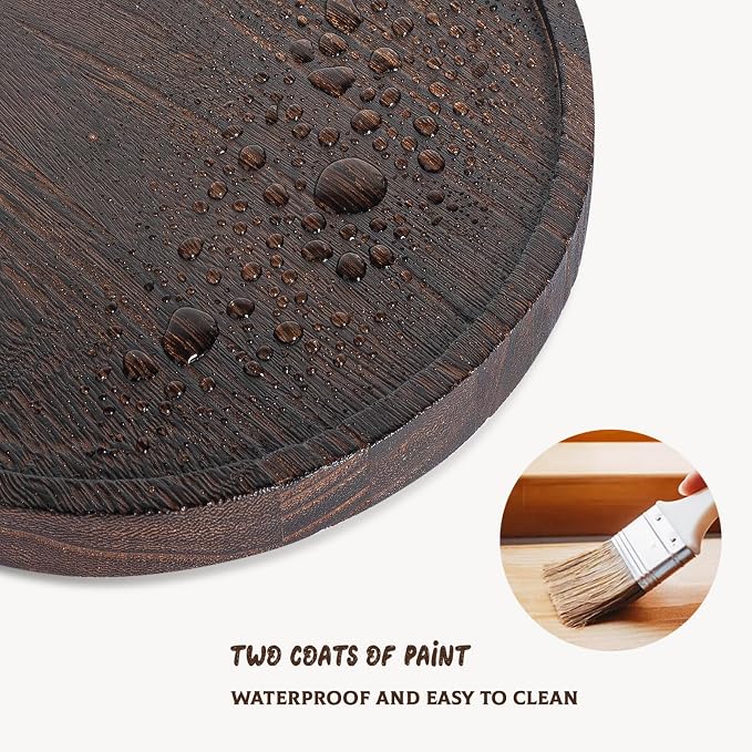 Round Decorative Tray Wood Bathroom Counter Organizer Farmhouse Kitchen Decor Wooden Riser for Soap Dish, Perfume, Candle, Sponge, 10" - Dark Brown