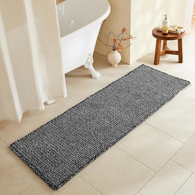 TYUU Black and White Bathroom Rugs, Waffle Runner Rug Bathroom Non Slip Washable Long Super Absorbent Quick Dry Boho Farmhouse Bath Decor, 72"x24" Black and White