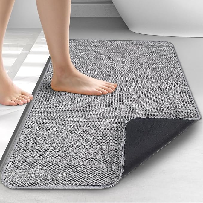 Upgraded Bath Mat 24x36Inch, Thin Bath Mats Rugs with Rubber Backing Non-Slip, Absorbent,Quick Dry Machine Washable, Home Decor Accessories Cozy Cloth Bathroom Rugs fit Under Door/Sink/Tub/Shower-Gray