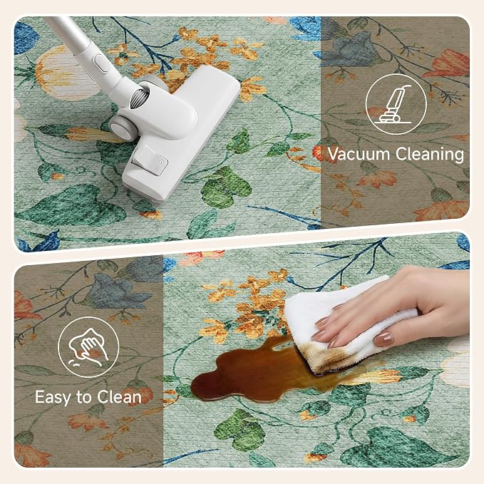 PureCozy Kitchen Mats 2PCS Anti Fatigue Cushioned Mat Non Slip Floral Boho Kitchen Mats for Floor Waterproof Comfort Standing Green Rug for Sink Laundry Office Desk 17.3"x47"+17.3"x30"