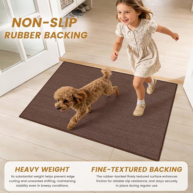 SMILOOL Front Door Mat Indoor Entrance, 32" x 48" Non-Slip Inside Door Mats for Entryway, Dirt Resistant and Absorbent Washable Doormat, Low Profile Entry Way Doormats for Patio, Porch, Dark Brown