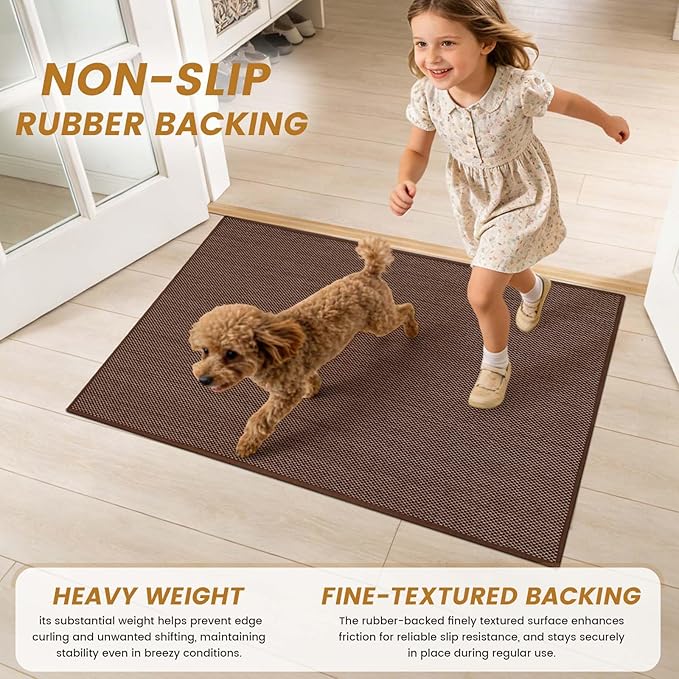 SMILOOL Front Door Mat Indoor Entrance, 20" x 32" Non-Slip Inside Door Mats for Entryway, Dirt Resistant and Absorbent Washable Doormat, Low Profile Entry Way Doormats for Patio, Porch, Dark Brown