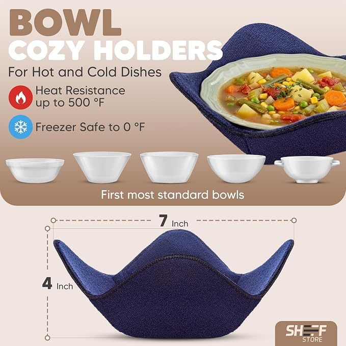 Sheff Microwave Bowl Cozy Holders Set of 4 - Durable and Reliable for Hot and Cold Plates and Dishes - Ideal Household Gift (Blue Navy Gray Pink)