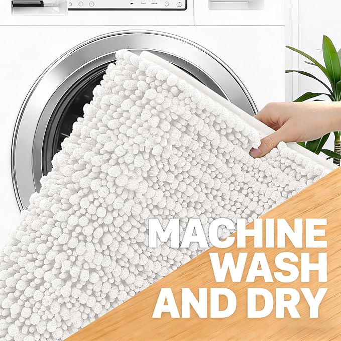 OLANLY Bathroom Rug Mat 70x46, Thick Soft and Absorbent Chenille Bath Mat, Non-Slip Rubber Backing, Machine Washable Quick Dry Bath Rugs for Tub Shower Floor, Home Decor Accessories, Ivory