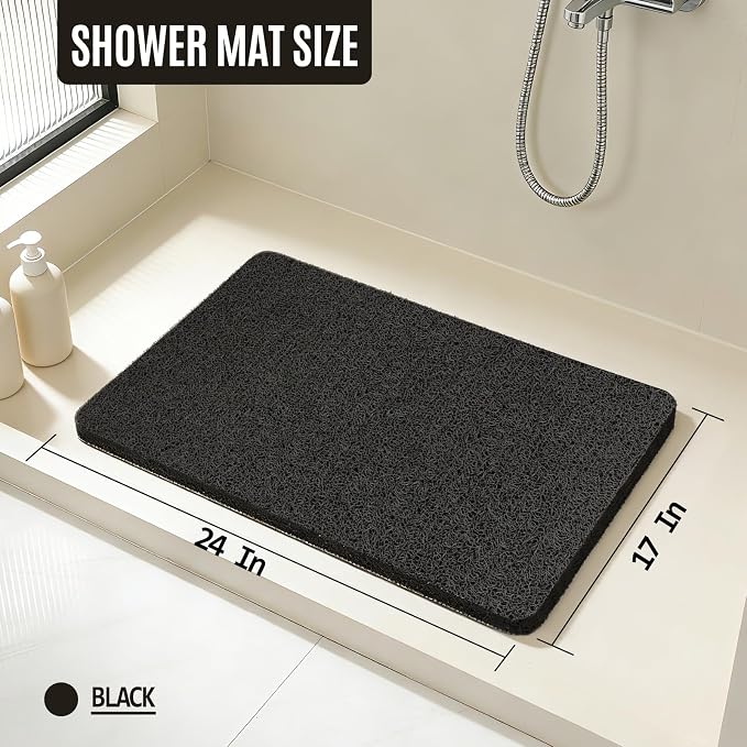 Joyhalo Shower Mat Bathtub Mat Non Slip, Bathmats Non Slip, Quick Drying Foot Scrubber Loofah Mats for Shower, Tub, Bathroom, Home,17x24inch, Black