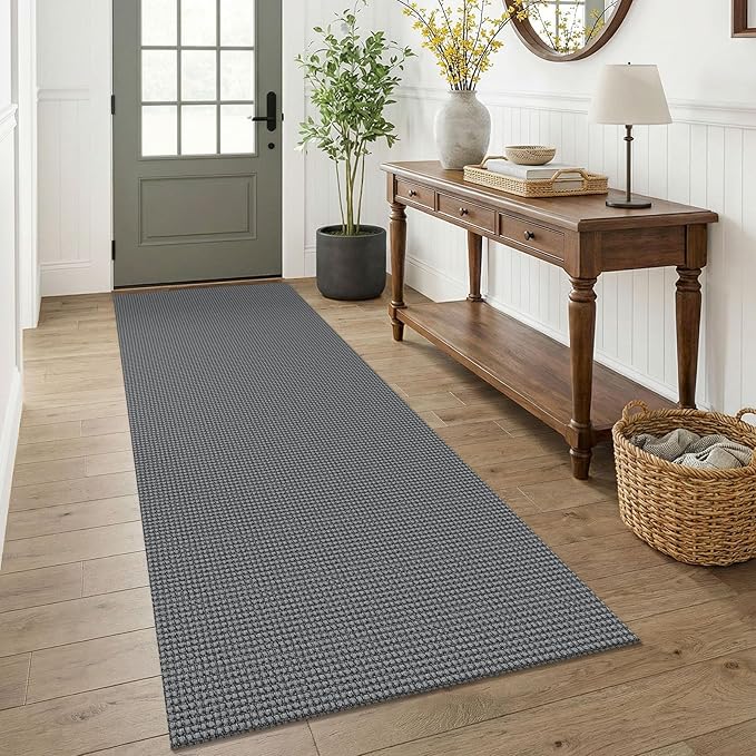 KOZYFLY Woven 3x7 Washable Kitchen Runner Rug, Non Slip Wide Runners for Hallway, Cotton Entryway Runner, Braided Floor Carpet for Entry, Kitchen, Bedside, Hall, Grey/Dark Grey