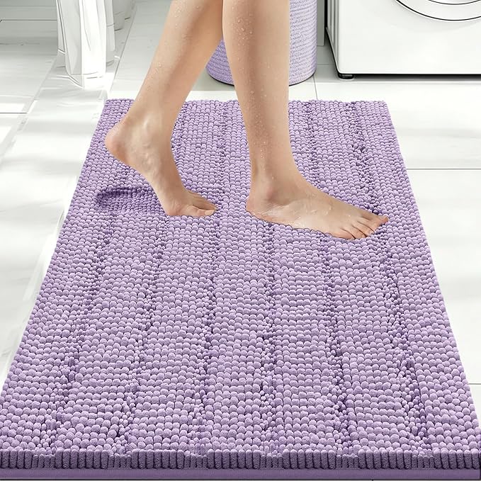 Bcoimo Large Bathroom Rug, Chenille Bath Mat with High Low Pile Design, Soft Absorbent Non Slip Bath Rug, Machine Washable Quick Dry Mat for Shower, Tub, Sink and Vanity
