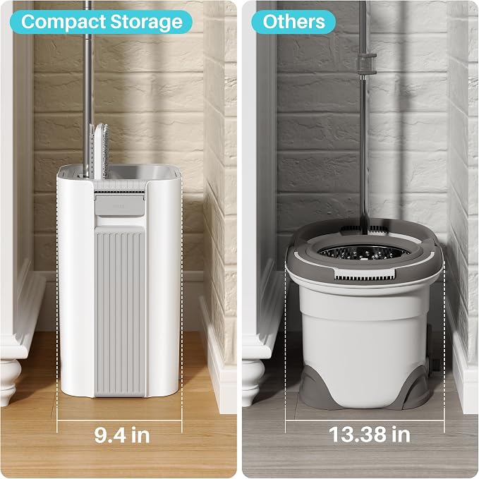 JOYMOOP Flat Mop System, 8L Mop and Bucket Set with Extension Handle, White, Large Capacity Floor Cleaning Mop for Household & Commercial Use, Includes 5 Microfiber Pads for Wet & Dry Cleaning